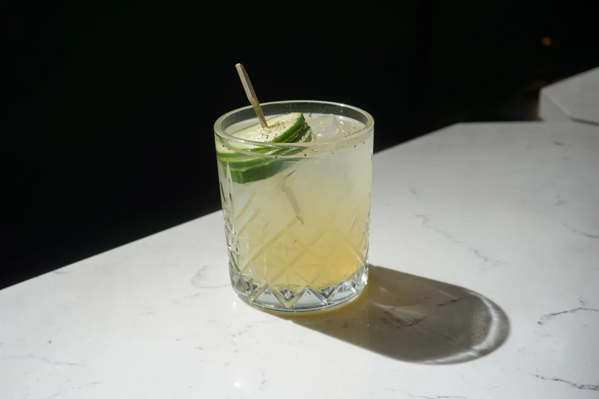 a close up of a drink on a table